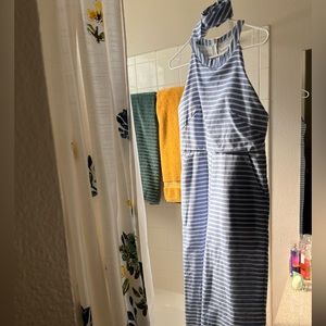 Light 100% cotton blue and white striped jumpsuit